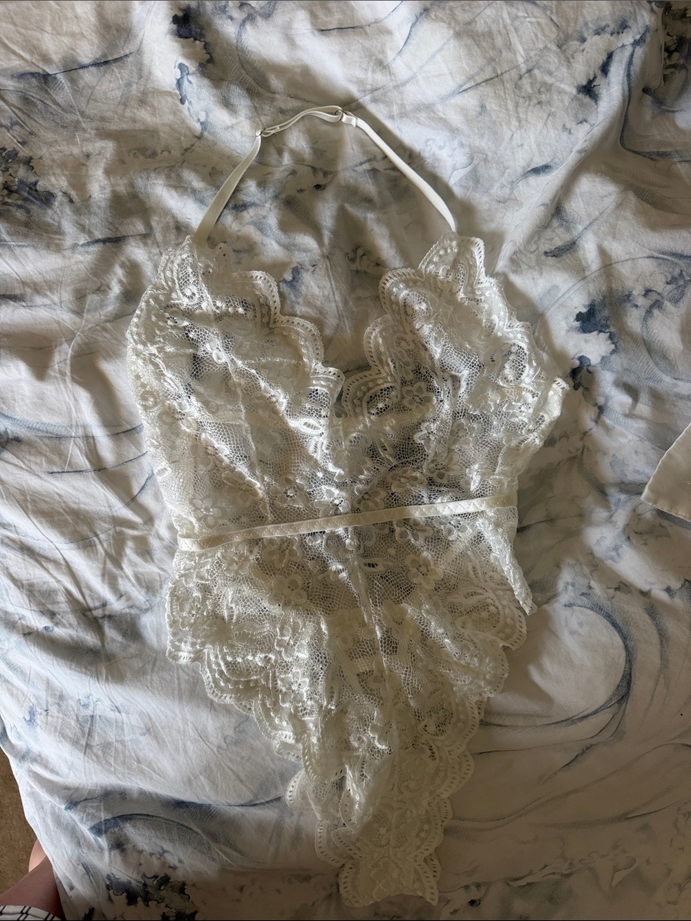 White Lace Halter Bodysuit Teddy - size L